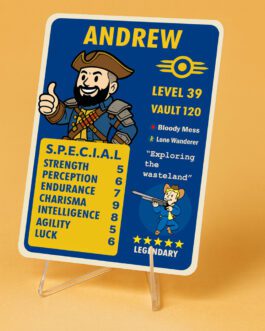 Carta Foil Fallout Personalizada – Diseña tu Vault Boy y Stats