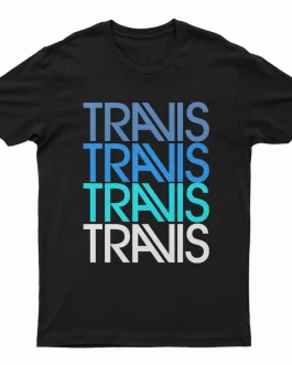 Polera Travis (Banda) "Multilogo Fade" | Degradado Azul | 100% Algodón