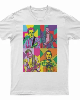 Polera Travis (Banda) "Pop Art Portraits" Blanca | Diseño Exclusivo Pixel | 100% Algodón